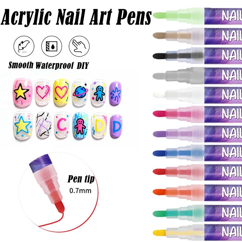 KTouler 12 Colors Nail Art Polish Pens,Quick-Drying Acrylic Art Paint Markers for Painting Nails,Dotting Pen Drawing Painting Brush for DIY Nail Art Beauty Adorn Manicure Tools - Image 3